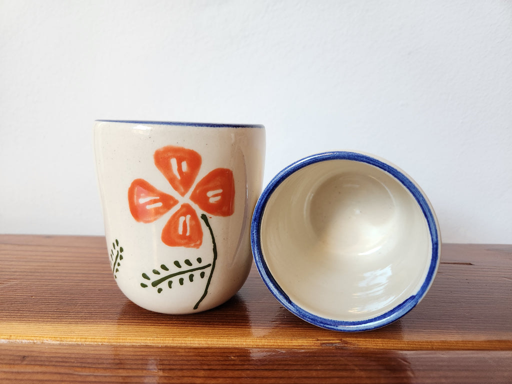 Tea Cup - Poppies w/Blue Rim