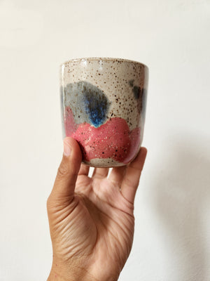 Tea Cup - Speckled Pink and Blue Clouds
